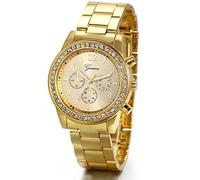 JewelryWe Reloj Cuarzo Analógico Unisex: Relojes Amarillo Redondos para Hombre y Mujer Esfera Decorativa de Tres Ojos Correa Extraíble de Acero Inoxidable - para Uso Diario Regalo