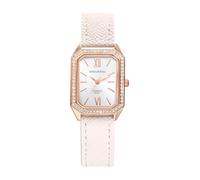 JewelryWe Reloj de Analógico Rectangulare de Mujer: Relojes de Cuarzo Pequeño Correas de Cuero de PU Blanco Bisel de Diamantes Imitación Escala de Números Romanos - para Regalo