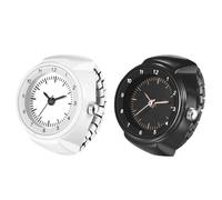 JewelryWe Reloj de anillo analógico para mujer, de cuarzo, elástico, anillo de pulsera, regalo para niñas, negro, blanco, rojo y rosa, Liso - Juego de 2 unidades