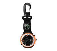JewelryWe Reloj de bolsillo analógico digital con mosquetón: negro/naranja, reloj digital multifuncional para exteriores con mosquetón con brújula, fecha, semana, calendario, cronómetro, alarma y luz