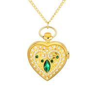 JewelryWe Reloj de Bolsillo Corazón Mujer: Cuarzo Analógico Caja de Diamantes de Imitación Brillante Escala de Numérica Arábigos con Cadena de 78cm - para Regalo