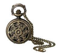 JewelryWe Reloj de Bolsillo Flor Mujer: Cuarzo Analógico Vintage Caja de Esqueletizada Escala de Numérica Arábigos con Cadena de 78cm - para Regalo