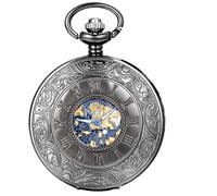 JewelryWe Reloj de Bolsillo mecánico con Cadena Larga, Floral y fénix Retro Hueco Colgante para Vestido