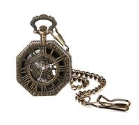 JewelryWe Reloj de Bolsillo Mecánico Manual: para Hombre Vintage Caja de Octogonal Dial de Engranajes Escala de Numérica Romanos con Cadena de 38cm - para Regalo