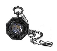 JewelryWe Reloj de Bolsillo Mecánico Manual: para Hombre Vintage Caja de Octogonal Dial de Engranajes Escala de Numérica Romanos con Cadena de 38cm - para Regalo