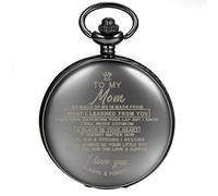 JewelryWe - Reloj de bolsillo para hombre y mujer, de cuarzo pulido, negro, sencillo, tipo colgante, con cadena, con grabado «My Love»