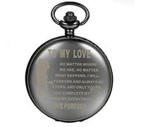 JewelryWe - Reloj de bolsillo para hombre y mujer, de cuarzo pulido, negro, sencillo, tipo colgante, con cadena, con grabado «My Love»