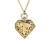 JewelryWe Reloj de Bolsillo para Mujer Vintage Hueco Tallado Corazón Colgante Reloj de Bolsillo Collar Suéter Cadena, Oro