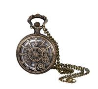 JewelryWe Reloj de Bolsillo Vintage Unisex: Reloj para Hombre y Mujer Caja de Engranajes Esquelética Escala de Numérica Arábigos con Cadena de 70cm - para Regalo