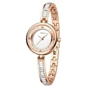 JewelryWe Reloj de Cristal Analógico de Cuarzo para Mujer, Reloj de Pulsera Oro Rosa con Correa Ajustable para Mujer, Resistente al Agua, con Diamantes Completos