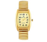 JewelryWe Reloj de cuarzo para hombre con esfera grande y fácil lector, con banda elástica en tono dorado/plateado, para el día del padre, dorado, (Square-Gold)