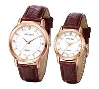 JewelryWe Reloj de Cuero para Hombre y Mujer, Clásico Redondo Analógico de Cuarzo para Pareja, Esfera Con Escala, Correa de PU, Movimiento de Cuarzo, Impermeable para la Vida Diaria (1ATM)
