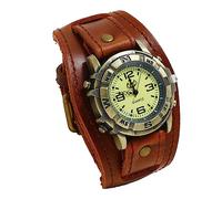 JewelryWe Reloj de Cuero Steampunk Halloween Estilo Vintage, Analógico de Cuarzo para Hombre, Life Waterproof (1ATM), Marrón