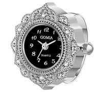 JewelryWe Reloj de dedo clásico chapado en oro y plata, redondo, de cuarzo, ajustable, con anillos abiertos, para hombres y mujeres, disfraces de Halloween, Número arábigo plateado-negro, Classic