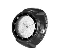JewelryWe Reloj de dedo elástico para mujer: reloj analógico de cuarzo negro con anillo de dedo de acero inoxidable, correa elástica, anillo unisex con cordón, escala de números árabes y esfera mate,