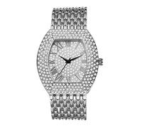 JewelryWe Reloj de Diamantes para Hombre Mujer, Reloj de Cuarzo Analógico con Caja Completa de Diamantes Correa Ancha Desmontable, Dorado
