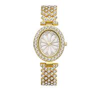 JewelryWe Reloj de Diamantes, Reloj de Cuarzo Analógico para Mujer Esfera de Diamantes Caja Ovalada Correa Extraíble Dorado