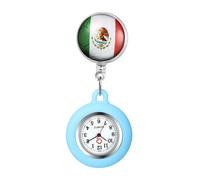 JewelryWe Reloj de enfermera extensible con funda de silicona, reloj de enfermería, analógico, de cuarzo, para enfermeras y médicos, Bandera de México - Azul