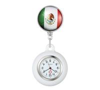 JewelryWe Reloj de enfermera extensible con funda de silicona, reloj de enfermería, analógico, de cuarzo, para enfermeras y médicos, Bandera de México - Blanco