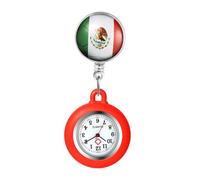 JewelryWe Reloj de enfermera extensible con funda de silicona, reloj de enfermería, analógico, de cuarzo, para enfermeras y médicos, Bandera de México - Rojo