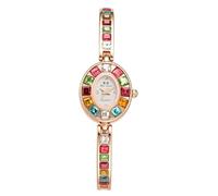 JewelryWe Reloj de Mujer Cuarzo Analógico: Caja Ovalada con Diamantes, Esfera Nácar, Correa Desmontable con Cristales - Fiesta y Gala, Regalo Papa Mujer