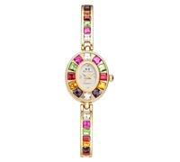 JewelryWe Reloj de Mujer Cuarzo Analógico: Caja Ovalada con Diamantes, Esfera Nácar, Correa Desmontable con Cristales - Fiesta y Gala, Regalo Papa Mujer