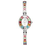 JewelryWe Reloj de Mujer Cuarzo Analógico: Caja Ovalada con Diamantes, Esfera Nácar, Correa Desmontable con Cristales - Fiesta y Gala, Regalo Papa Mujer
