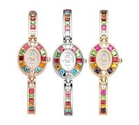 JewelryWe Reloj de Mujer Cuarzo Analógico: Caja Ovalada con Diamantes, Esfera Nácar, Correa Desmontable con Cristales - Fiesta y Gala, Regalo Papa Mujer