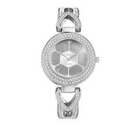 JewelryWe Reloj de Mujer Cuarzo Analógico: Pulsera Gruesa de Acero Inoxidable y Diamantes de Imitación, Esfera con Diseño de Copo de Nieve, Resistente al Agua,Glamour y Moda,Regalo
