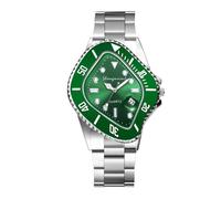 JewelryWe Reloj de pulsera analógico de cuarzo para hombre, resistente al agua, 30 m, con correa de acero inoxidable y manecillas luminosas, para hombre y hombre, color plateado, Verde-plata, Pulsera