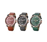 JewelryWe Reloj de pulsera analógico de cuarzo para hombre, resistente al agua, 30 m, correa de piel, con calendario y manecillas luminosas, regalo para hombres y niños, Manecillas luminosas débiles,