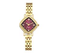 JewelryWe Reloj de pulsera analógico para mujer, de cuarzo, de acero inoxidable, con números romanos, con forma de diamante pequeño, color dorado, Dorado-rojo