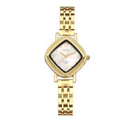JewelryWe Reloj de pulsera analógico para mujer, de cuarzo, de acero inoxidable, con números romanos, con forma de diamante pequeño, color dorado, Dorado-blanco