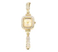 JewelryWe Reloj de Pulsera Cuadrado para Mujer: Reloj de Pulsera para Mujer, Estilo Vintage, Dorado, con Diamantes completos, Cuarzo, Correa Ajustable, Reloj de Pulsera, Dorado, Adult