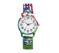 JewelryWe Reloj de pulsera de cuarzo con banda de expansión, unisex, fácil lectura, números arábigos, esfera con temática de fútbol, correa elástica, reloj de pulsera deportivo, 5.91-7.48 pulgadas - B