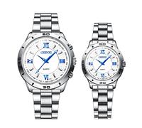 JewelryWe Reloj de pulsera de cuarzo para mujer/hombre, correa de acero inoxidable, retro vintage, color negro/azul/blanco, buen regalo para mujer, hombre, novios, San Valentín, White Pareja, Pulsera