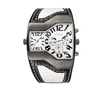 JewelryWe Reloj de pulsera de cuero militar para hombre, esfera grande, cuarzo, para el día del padre, blanco, japonés