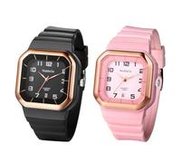 JewelryWe Reloj de pulsera de silicona para mujer, cuadrado, calendario, analógico, cuarzo, correa de silicona, reloj deportivo con caja rectangular y números arábigos grandes, Cuadrado - Calendario -