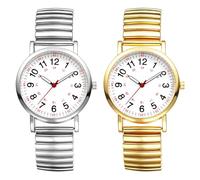 JewelryWe Reloj de pulsera elástico para mujer con cálculo de pulso, 12/24 horas, números grandes, analógico, de cuarzo, pulsera de acero inoxidable, correa elástica, reloj de enfermera, reloj de