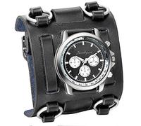 JewelryWe Reloj de Pulsera Grande Negro de Estilo Gótico Punky Hip-Hop para Hombres Chicos, Correa de Cuero Ancha de Moda Retro Punk Rock, Regalos Dia del Padre Originales