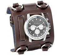 JewelryWe Reloj de Pulsera Grande Negro de Estilo Gótico Punky Hip-Hop para Hombres Chicos, Correa de Cuero Ancha de Moda Retro Punk Rock (Marrón-p),Regalos Dia del Padre