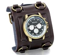JewelryWe Reloj de Pulsera Grande Negro de Estilo Gótico Punky Hip-Hop para Hombres Chicos, Correa de Cuero Ancha de Moda Retro Punk Rock (Marrón-a)