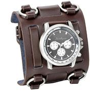 JewelryWe Reloj de Pulsera Grande Negro de Estilo Gótico Punky Hip-Hop para Hombres Chicos, Correa de Cuero Ancha de Moda Retro Punk Rock (Marrón-b)