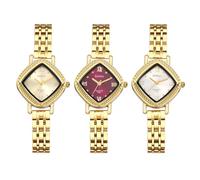 JewelryWe Reloj de pulsera gruesa para mujer: reloj de pulsera abierta de acero inoxidable en tono dorado, esfera analógica de cuarzo fácil de leer con números romanos con detalles de circonita cúbica