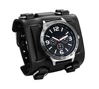 JewelryWe Reloj de Pulsera Hombre Chicos Marron/Brazalete Ancho de Cuero Negro