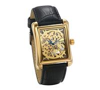 JewelryWe Reloj de pulsera mecánico de hombre con correa de piel, números romanos, color plata/oro, regalo dorado