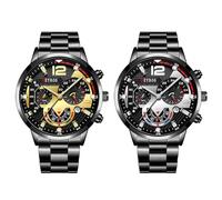 JewelryWe Reloj de pulsera para hombre, analógico, de cuarzo, resistente al agua, 30 m, calendario, vintage, diseño floral, con correa de metal, color dorado y plateado, 1-2 piezas (negro/oro/plata)