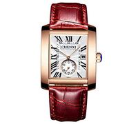 JewelryWe Reloj de pulsera para hombre, calendario retro, analógico, de cuarzo, con esfera rectangular y números romanos y correa de piel, color: negro, azul y marrón, marrón, Correa
