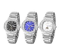 JewelryWe Reloj de pulsera para hombre, cronógrafo, cuadrado, resistente al agua, 30 m, analógico, de cuarzo, luminoso, correa de acero inoxidable, reloj multifuncional con calendario, cronómetro,