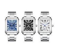 JewelryWe Reloj de pulsera para hombre de acero inoxidable, analógico, de cuarzo, con correa de acero inoxidable, diseño de imitación mecánica, 30 unidades, resistente al agua, rectangular, para